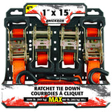 1" x 15' 2,000 lb Ratcheting Tie Downs Orange 4-Pack 31416